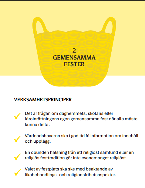 Bild av korg 3 och förklaringar om vilka principer som gäller för gemensamma fester.